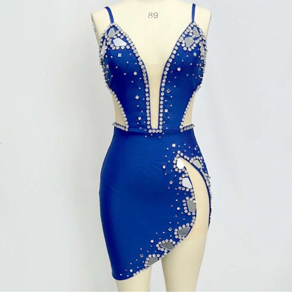 Elegant Blue Embellished Dress